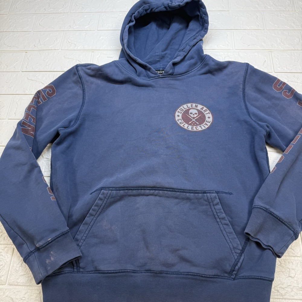 Sullen Art Collective Mens Hoodie Pullover Small Blue Skull Graphic Tattoo Biker